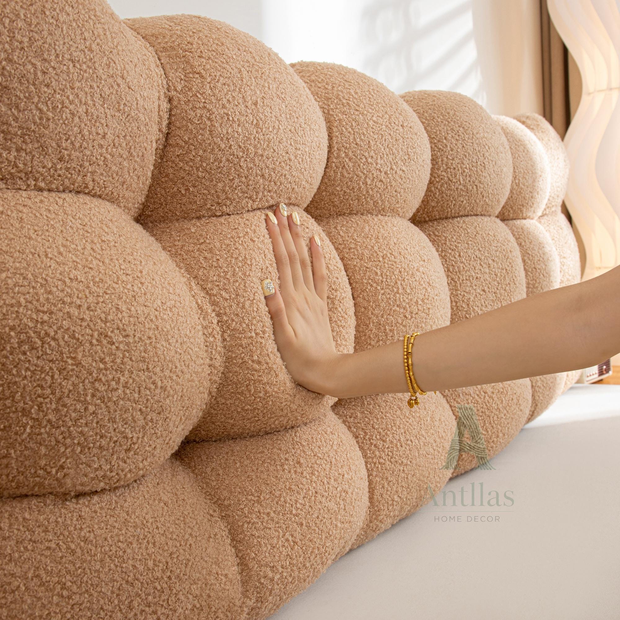 Teddy Fleece Headboard Cushion, Fluffy Tufted Reading Pillow, Anti-Collision Bed Bumper, Upholstered Boucle Backrest, Cozy Bedroom Decor