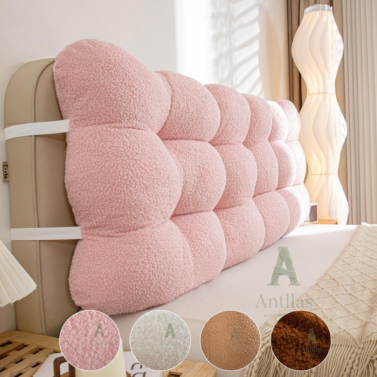 Teddy Fleece Headboard Cushion, Fluffy Tufted Reading Pillow, Anti-Collision Bed Bumper, Upholstered Boucle Backrest, Cozy Bedroom Decor