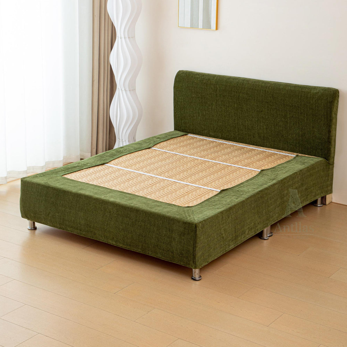 Pet Friendly Bed Base Cover & Headboard Slipcover Set, Scratch Resistant Box Spring Wrap, Stretch Bed Frame Protector