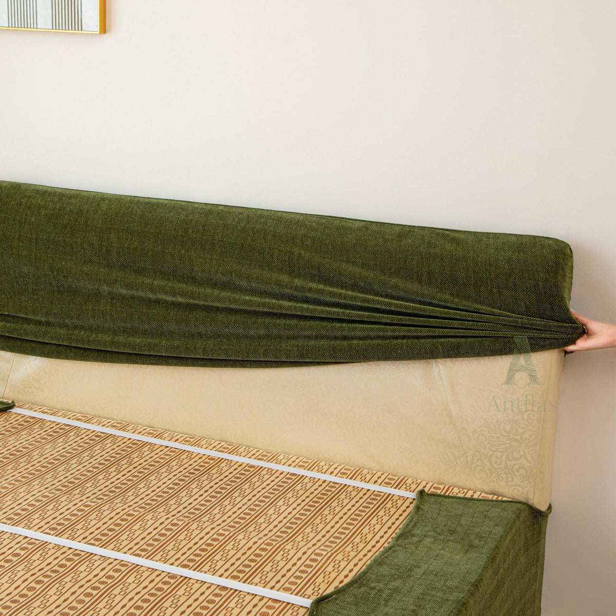 Pet Friendly Bed Base Cover & Headboard Slipcover Set, Scratch Resistant Box Spring Wrap, Stretch Bed Frame Protector