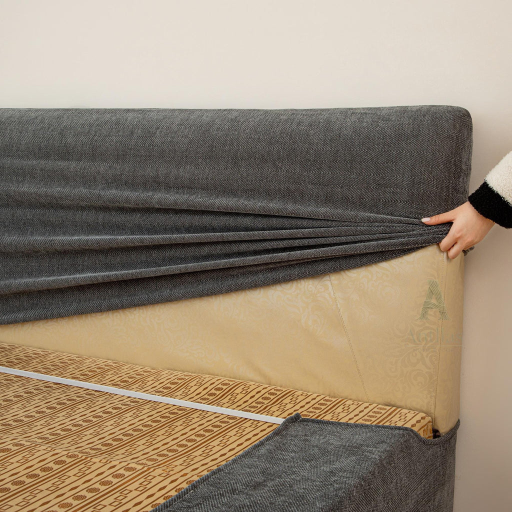 Pet Friendly Bed Base Cover & Headboard Slipcover Set, Scratch Resistant Box Spring Wrap, Stretch Bed Frame Protector