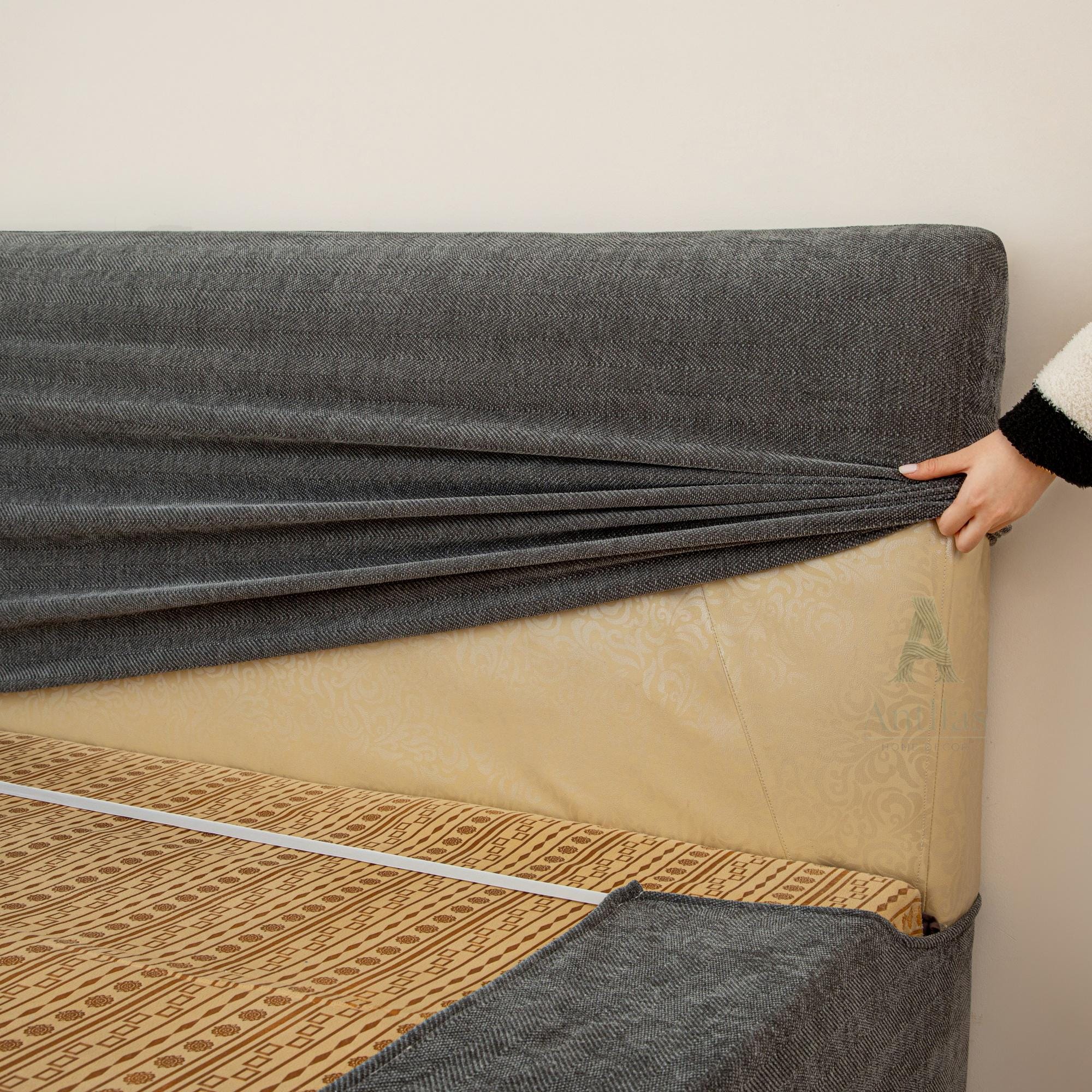 Pet Friendly Bed Base Cover & Headboard Slipcover Set, Scratch Resistant Box Spring Wrap, Stretch Bed Frame Protector