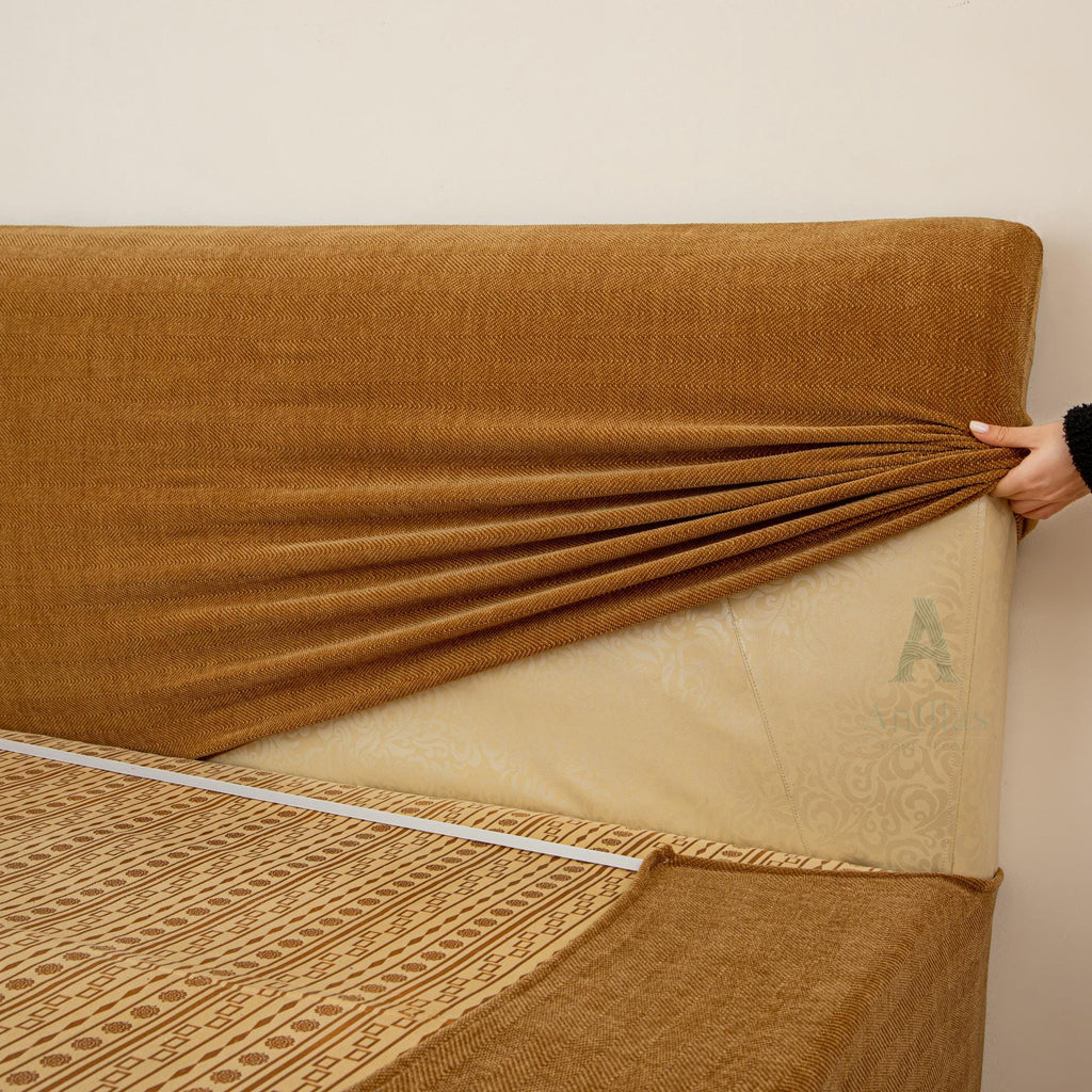 Pet Friendly Bed Base Cover & Headboard Slipcover Set, Scratch Resistant Box Spring Wrap, Stretch Bed Frame Protector