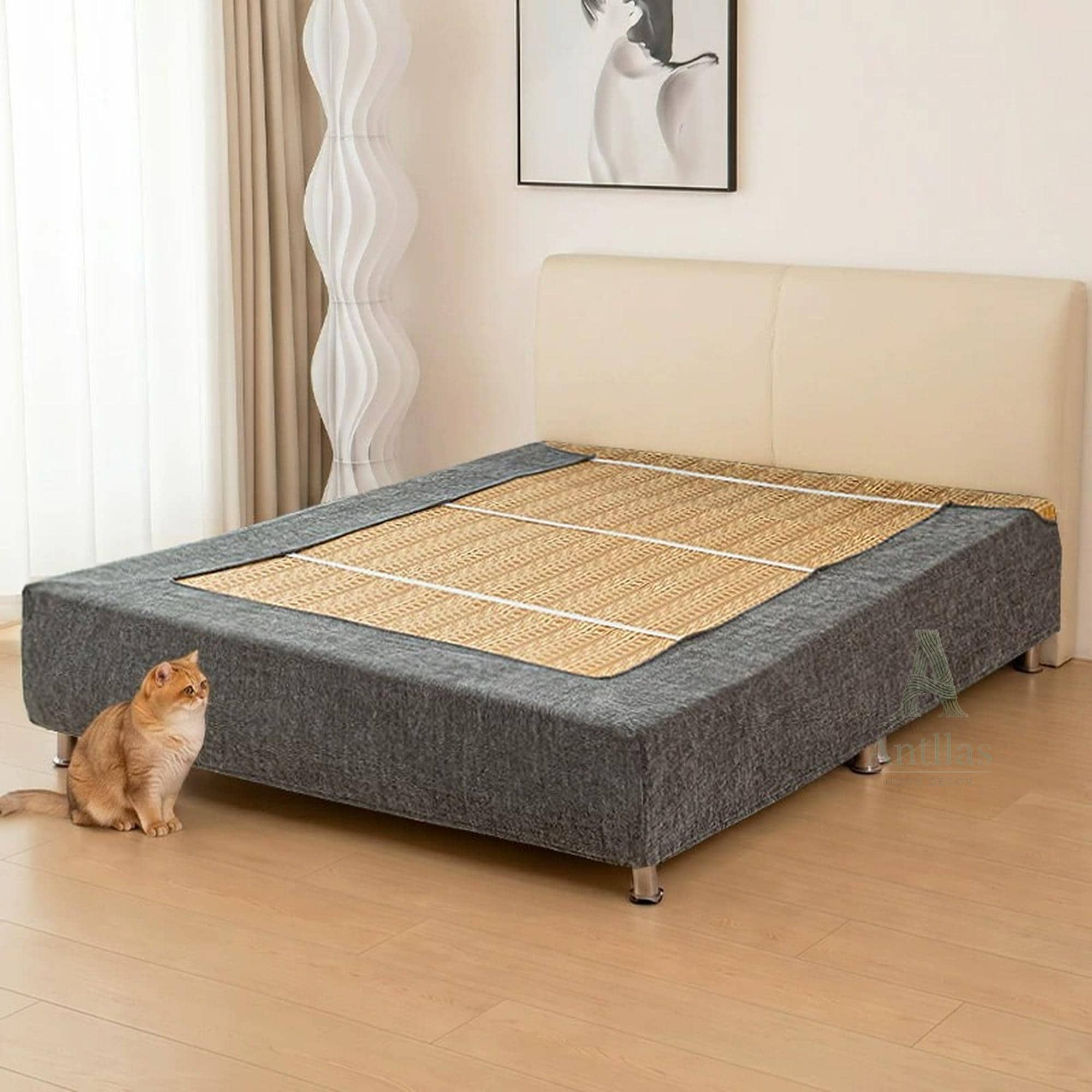 Pet Friendly Bed Base Cover & Headboard Slipcover Set, Scratch Resistant Box Spring Wrap, Stretch Bed Frame Protector