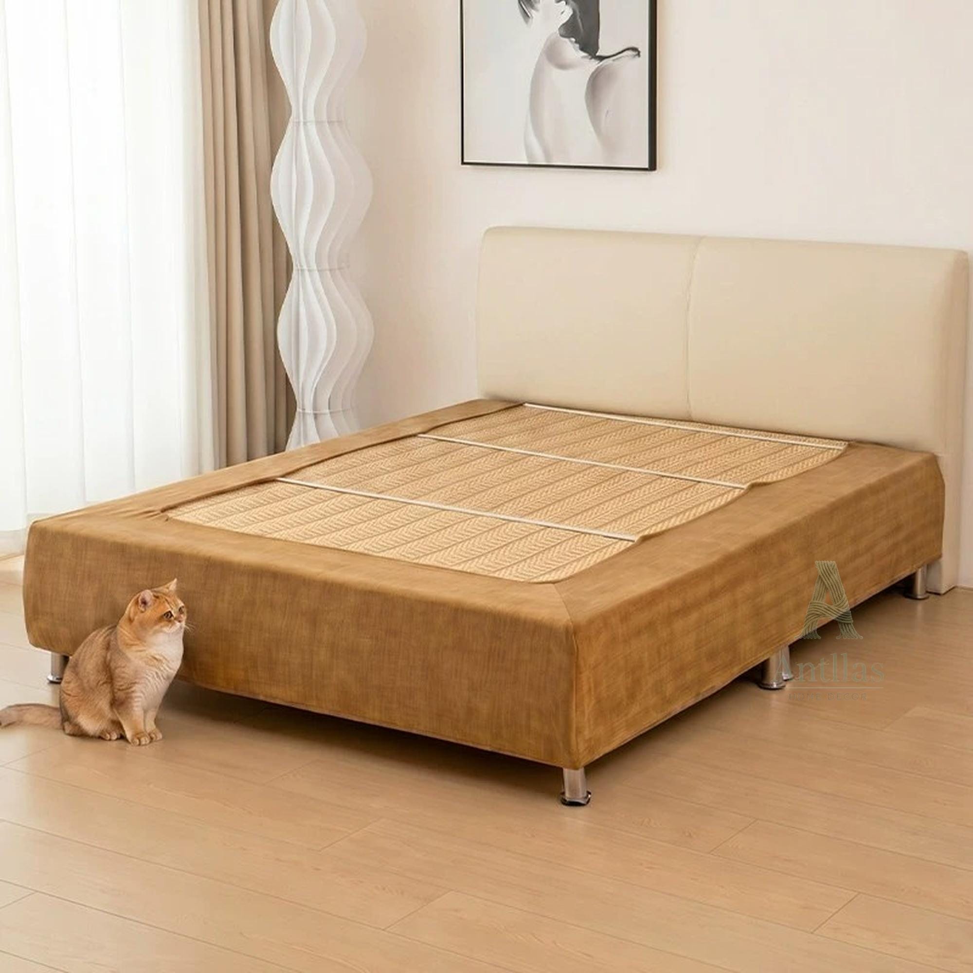 Pet Friendly Bed Base Cover & Headboard Slipcover Set, Scratch Resistant Box Spring Wrap, Stretch Bed Frame Protector