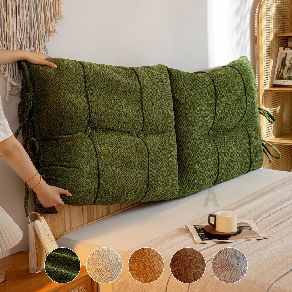 Chenille Headboard Cushion, Soft Bed Backrest, Anti-Collision Reading Pillow, Removable Upholstered Wall Bumper with Ties
