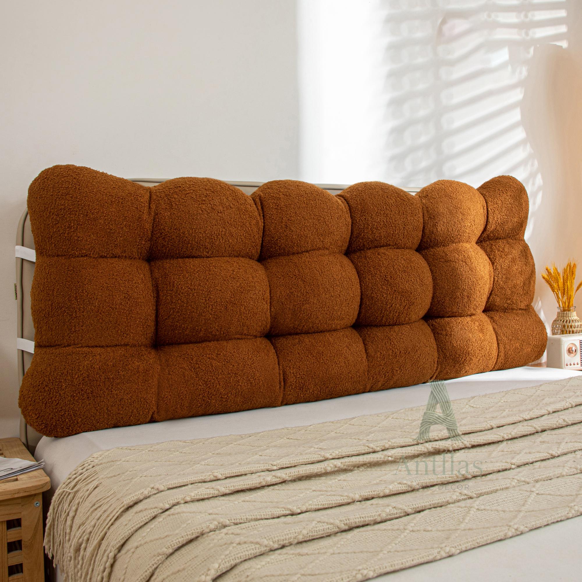 Teddy Fleece Headboard Cushion, Fluffy Tufted Reading Pillow, Anti-Collision Bed Bumper, Upholstered Boucle Backrest, Cozy Bedroom Decor