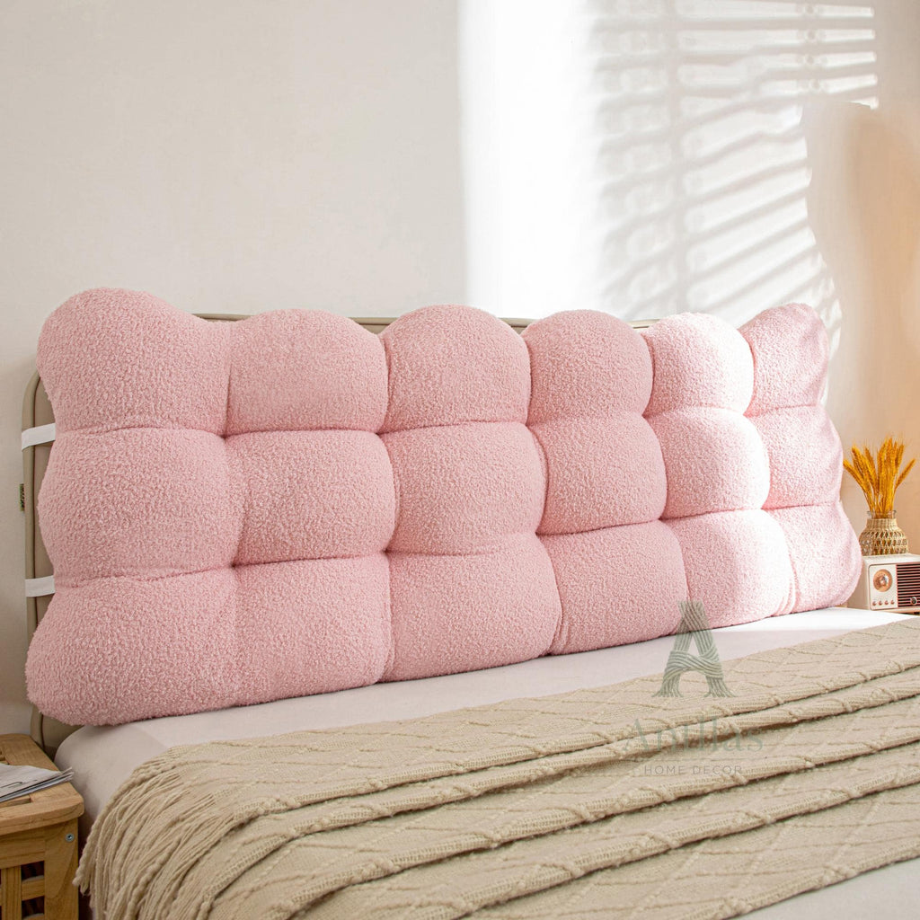 Teddy Fleece Headboard Cushion, Fluffy Tufted Reading Pillow, Anti-Collision Bed Bumper, Upholstered Boucle Backrest, Cozy Bedroom Decor