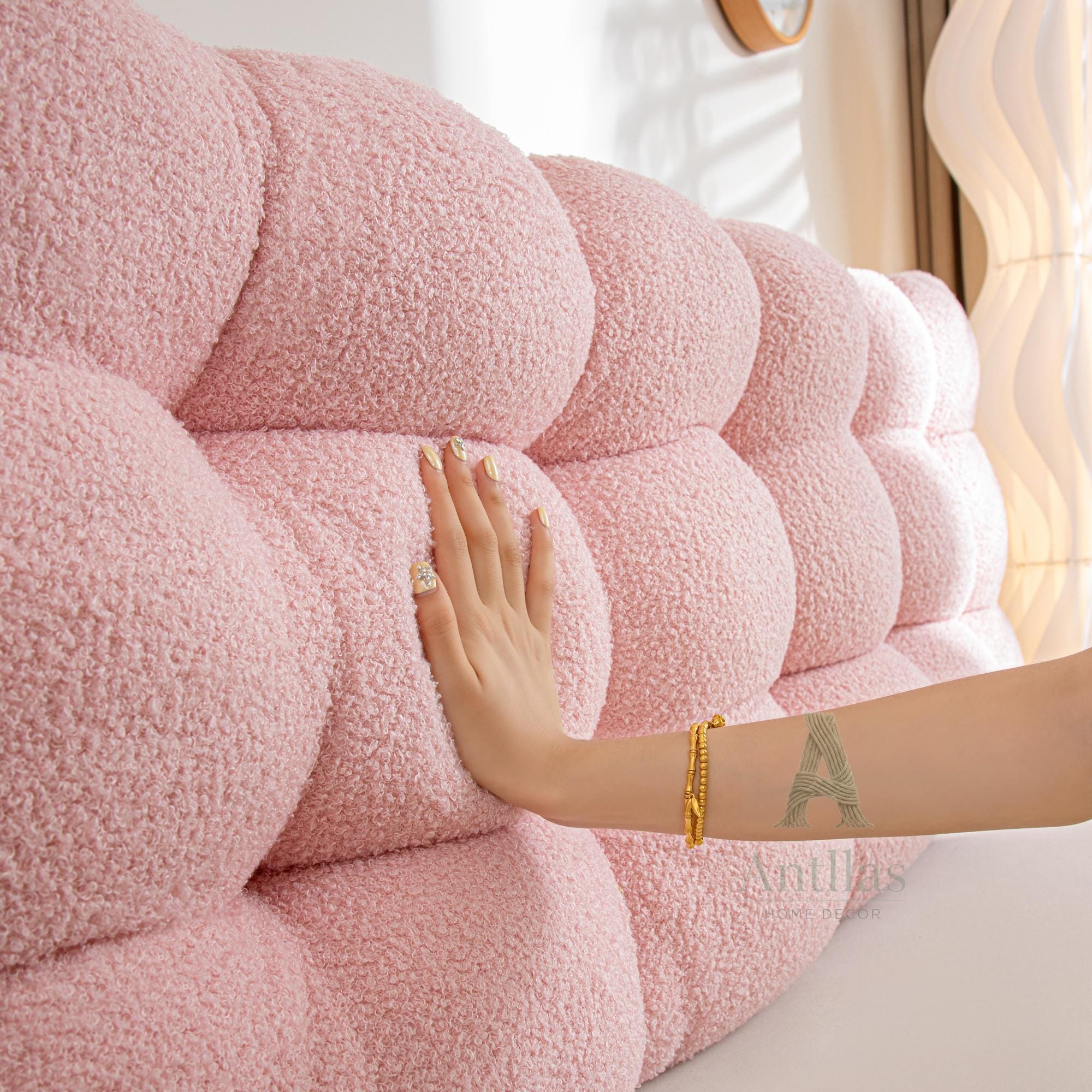 Teddy Fleece Headboard Cushion, Fluffy Tufted Reading Pillow, Anti-Collision Bed Bumper, Upholstered Boucle Backrest, Cozy Bedroom Decor
