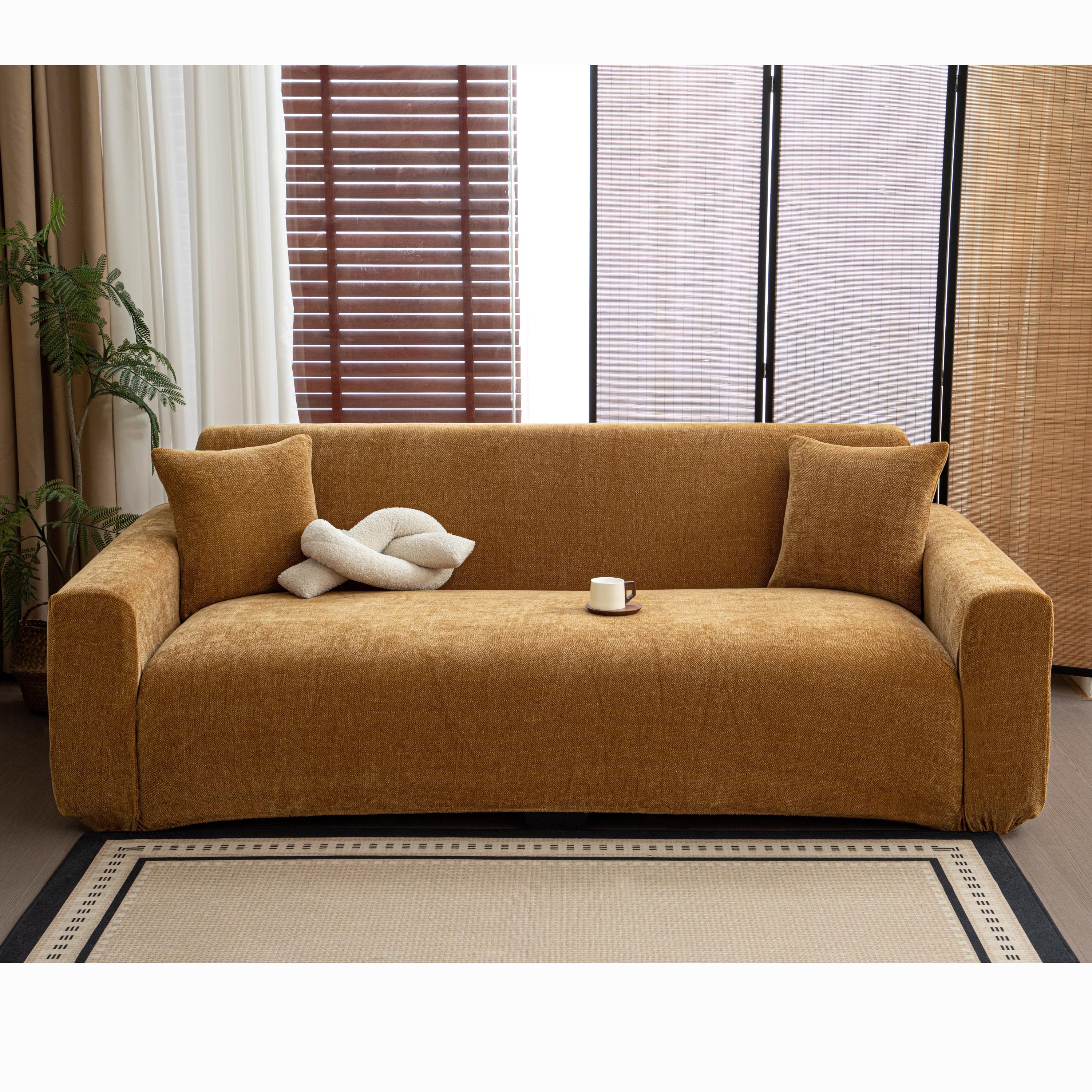 Stretch Chenille Sofa Cover, Full Cover Couch Slipcover, Pet Friendly Elastic Furniture Protector