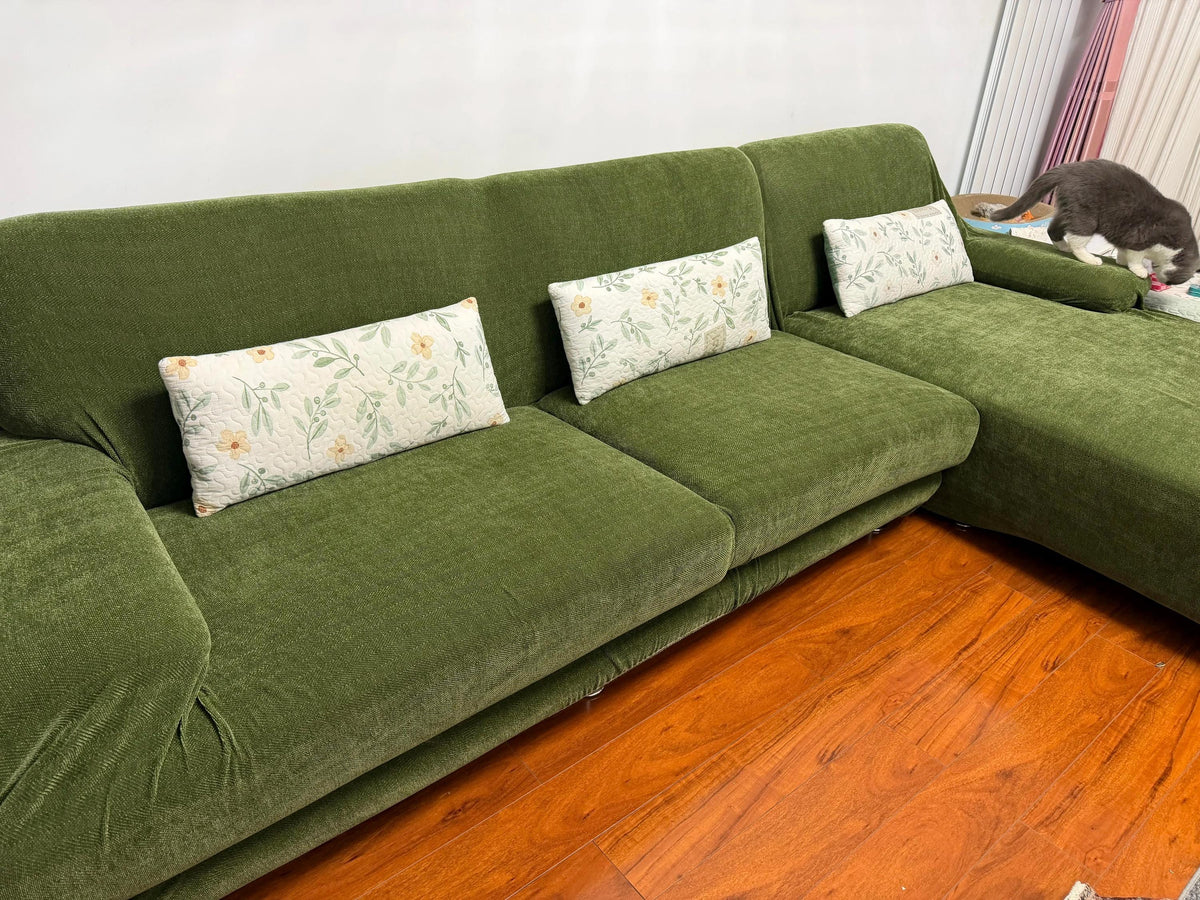 Stretch Chenille Sofa Cover, Full Cover Couch Slipcover, Pet Friendly Elastic Furniture Protector