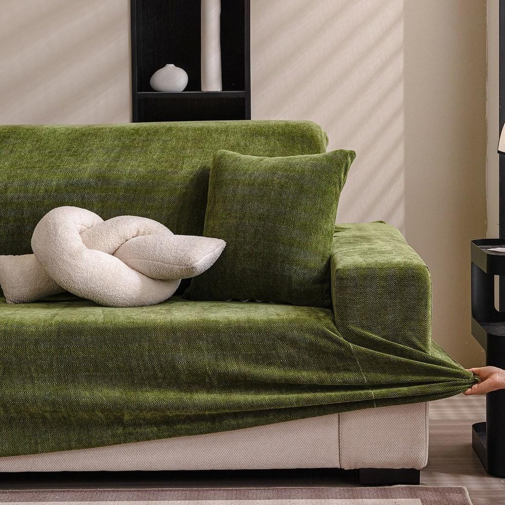 Stretch Chenille Sofa Cover, Full Cover Couch Slipcover, Pet Friendly Elastic Furniture Protector