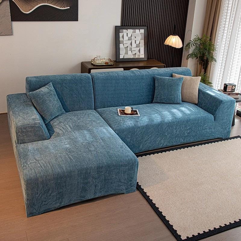 L-Shaped Sofa Cover, Stretch Chenille Sectional Slipcover, Full cover Couch Protector