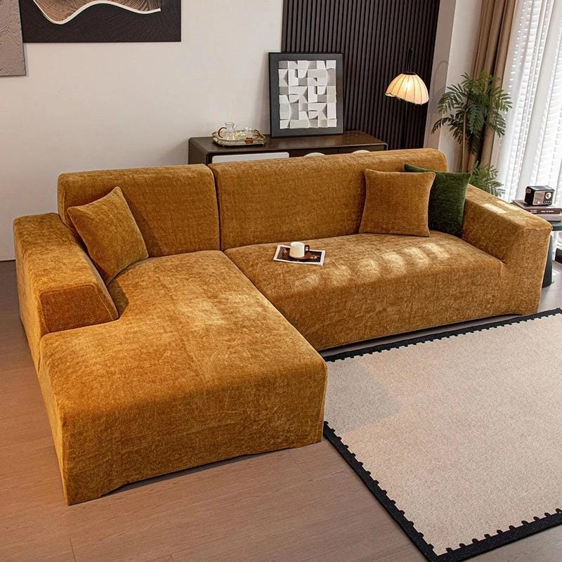 L-Shaped Sofa Cover, Stretch Chenille Sectional Slipcover, Full cover Couch Protector