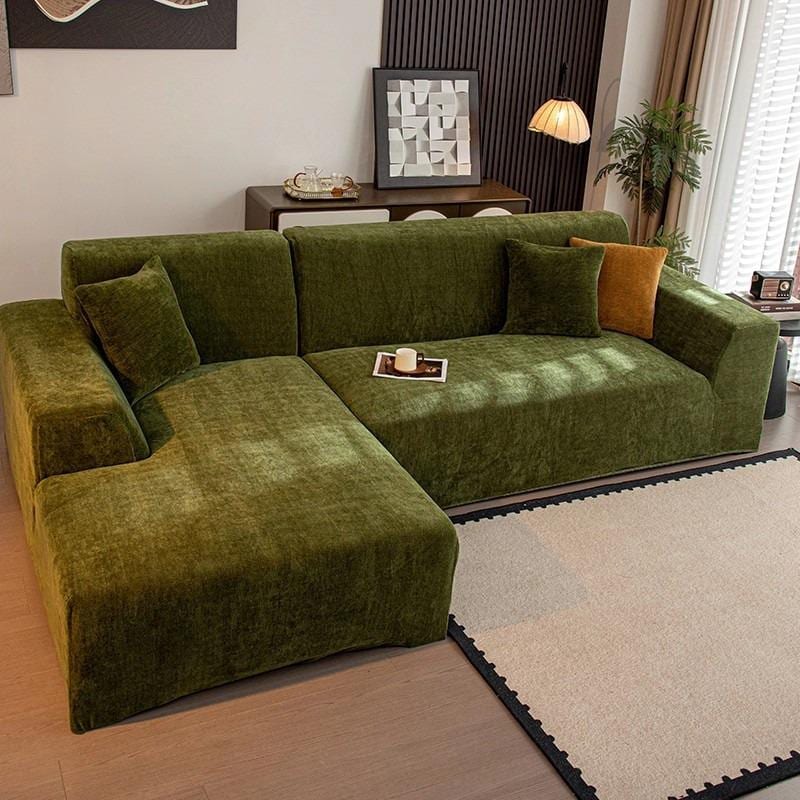 L-Shaped Sofa Cover, Stretch Chenille Sectional Slipcover, Full cover Couch Protector