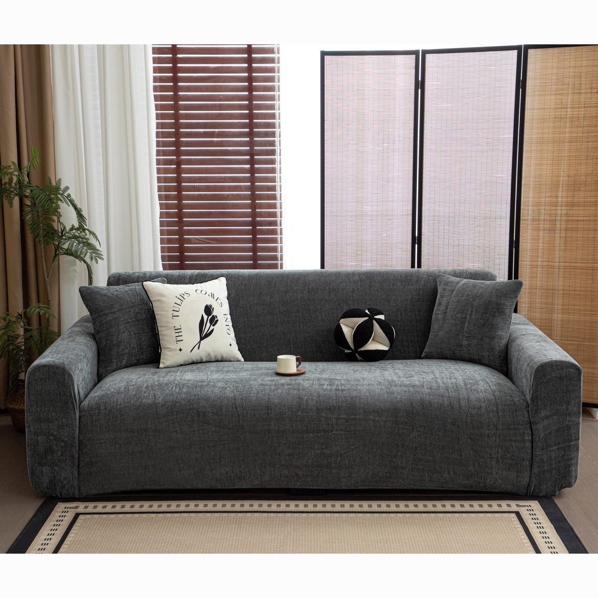 Stretch Chenille Sofa Cover, Full Cover Couch Slipcover, Pet Friendly Elastic Furniture Protector
