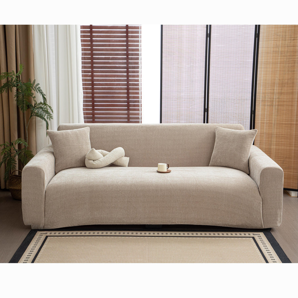 Stretch Chenille Sofa Cover, Full Cover Couch Slipcover, Pet Friendly Elastic Furniture Protector