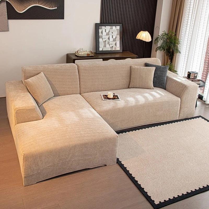 L-Shaped Sofa Cover, Stretch Chenille Sectional Slipcover, Full cover Couch Protector