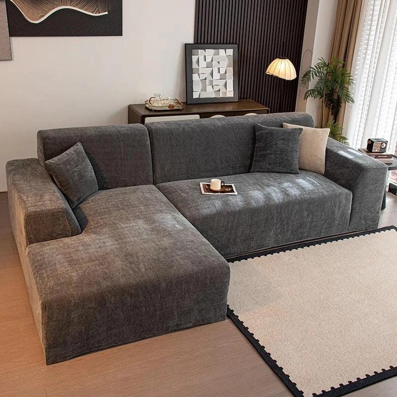 L-Shaped Sofa Cover, Stretch Chenille Sectional Slipcover, Full cover Couch Protector