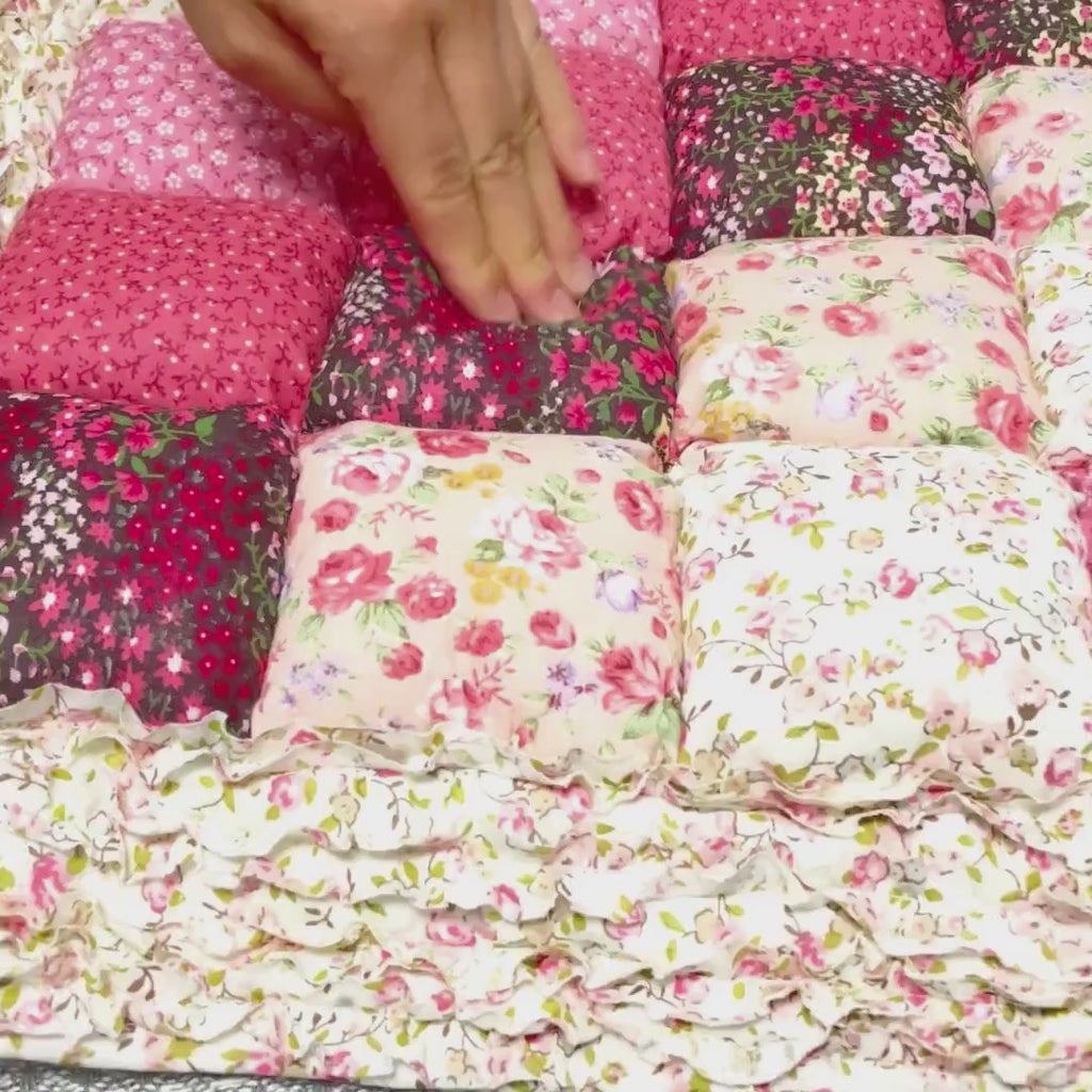 Handmade Patchwork Cotton Seat Cushion: Boho Floral Quilted Pad