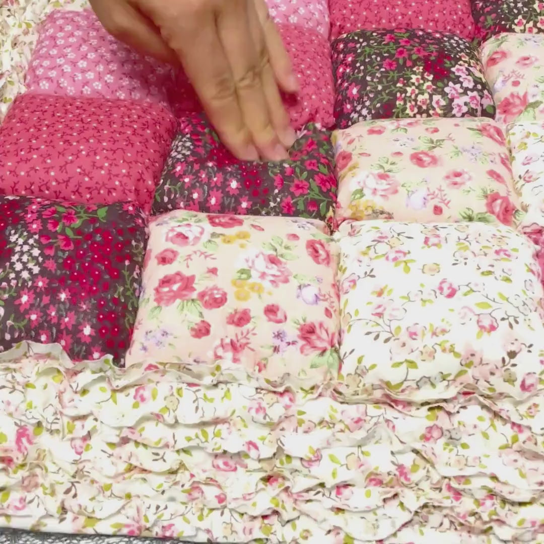 Handmade Patchwork Cotton Seat Cushion: Boho Floral Quilted Pad
