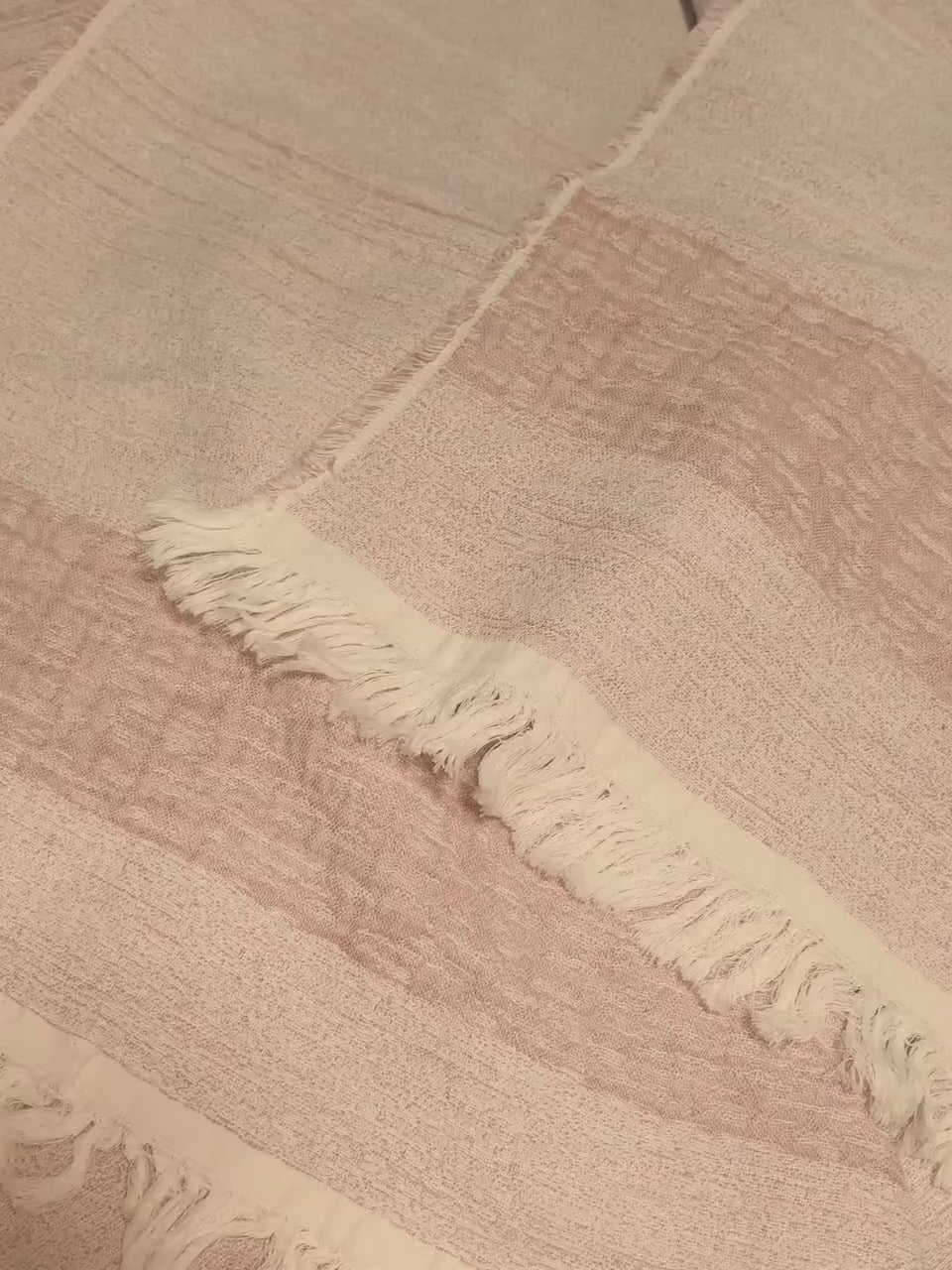 Dusty Pink Jacquard Woven Throw: Linen Cotton Woven Frayed Blanket (245x250cm)