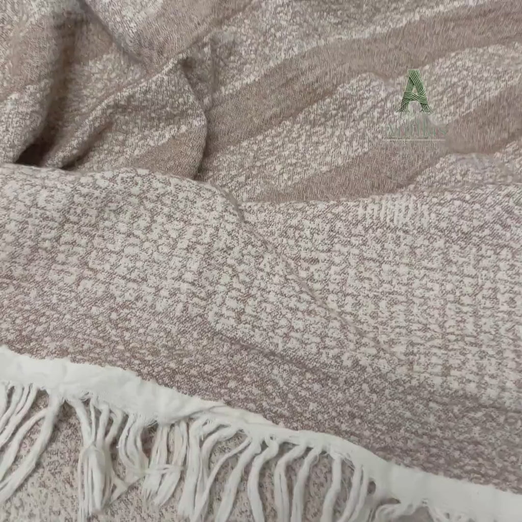 Oversized Linen Cotton Bed Throw: Jacquard Woven Frayed Blanket (245x250cm)