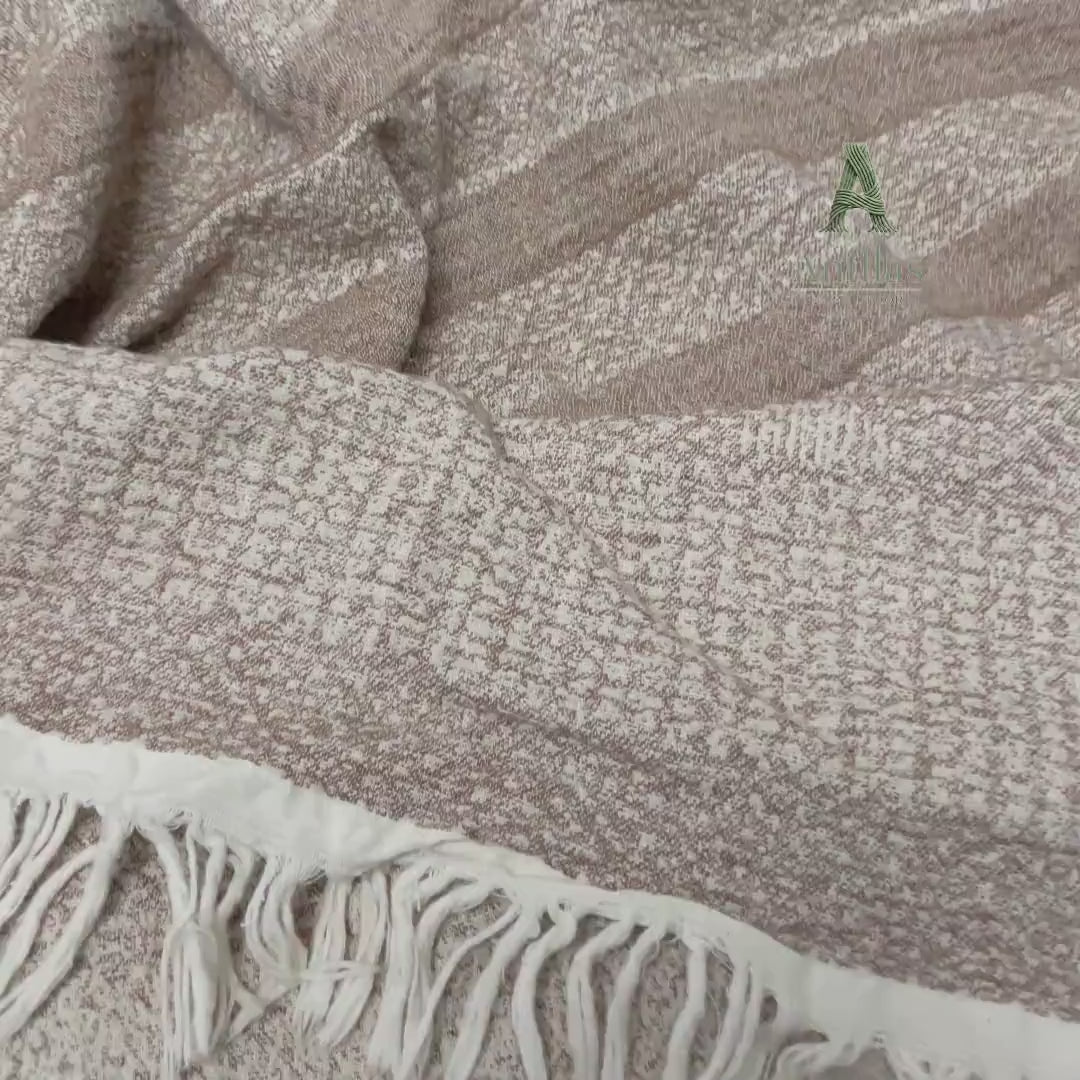 Oversized Linen Cotton Bed Throw: Jacquard Woven Frayed Blanket (245x250cm)
